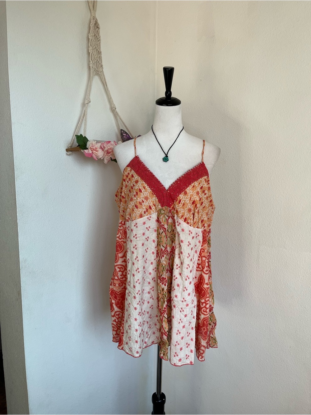 Y2K boho Floral Patchwork Cami Top size 2X